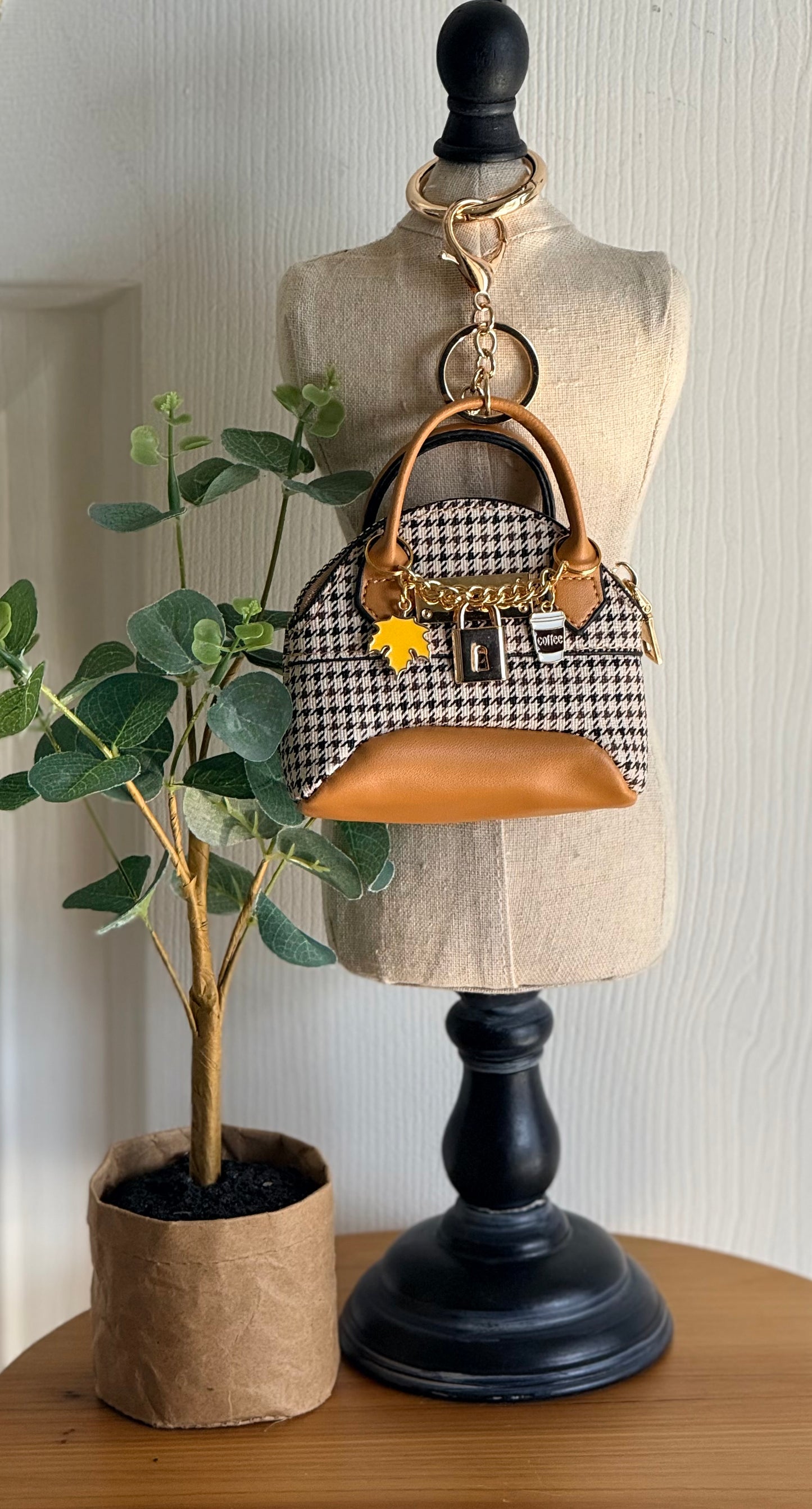 Houndstooth Fall Charm Tote