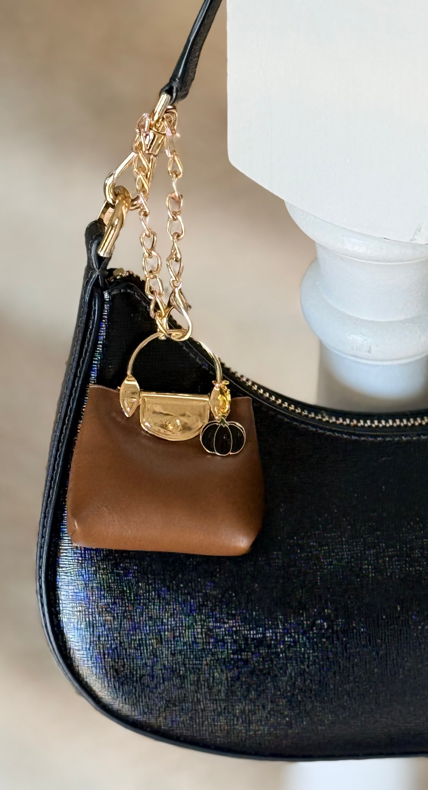 Fall Brown and Gold Mini Bag Charm